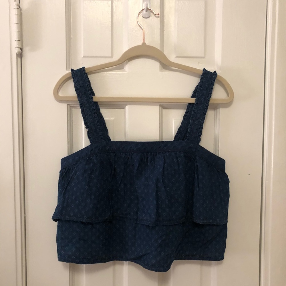 BNWT Madewell Blue Double Ruffle Crop Top